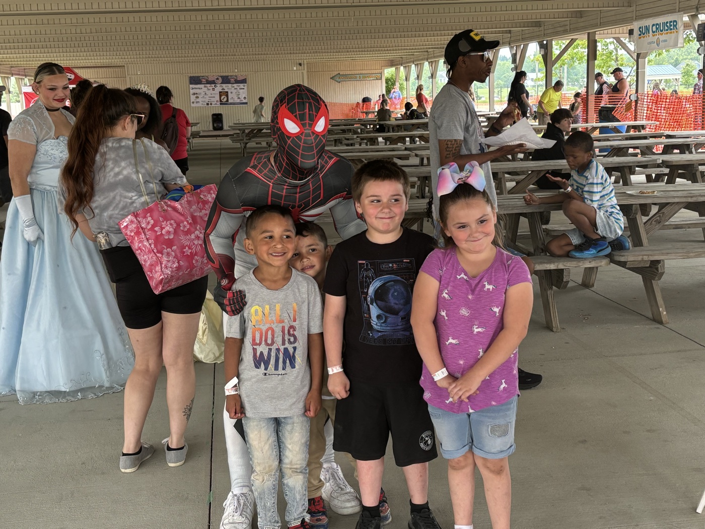 Kids at Fernco Family Fun Day with costumed characters